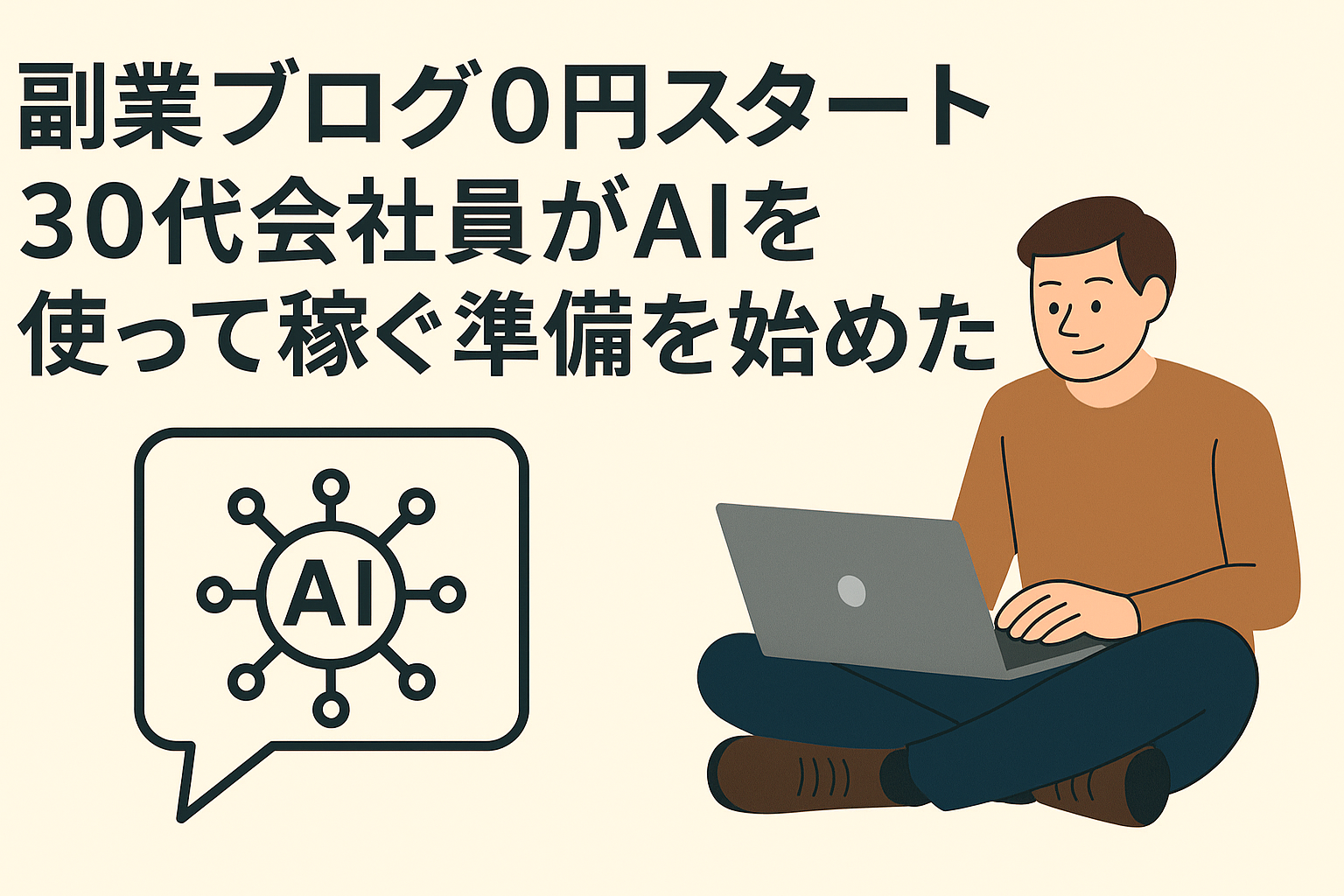 ChatGPTなどのAIツールを使って副業ブログの準備を始める30代サラリーマンの図解